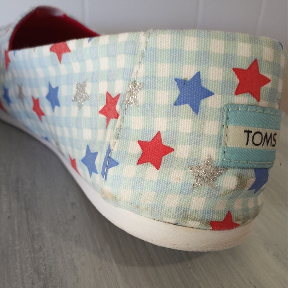 Toms White Blue Gingham Stars Glow In The Dark Alpargata Women's Size 11 - Picture 16 of 16